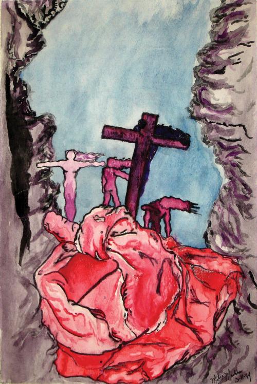 Black Christ with hand-embellished filet mat)
