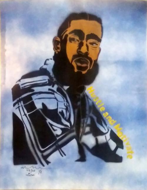 Nipsy Hussle Hustle and Motivate (unique hand-embellished frisket print)