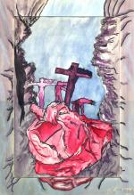 Black Christ with hand-embellished filet mat)